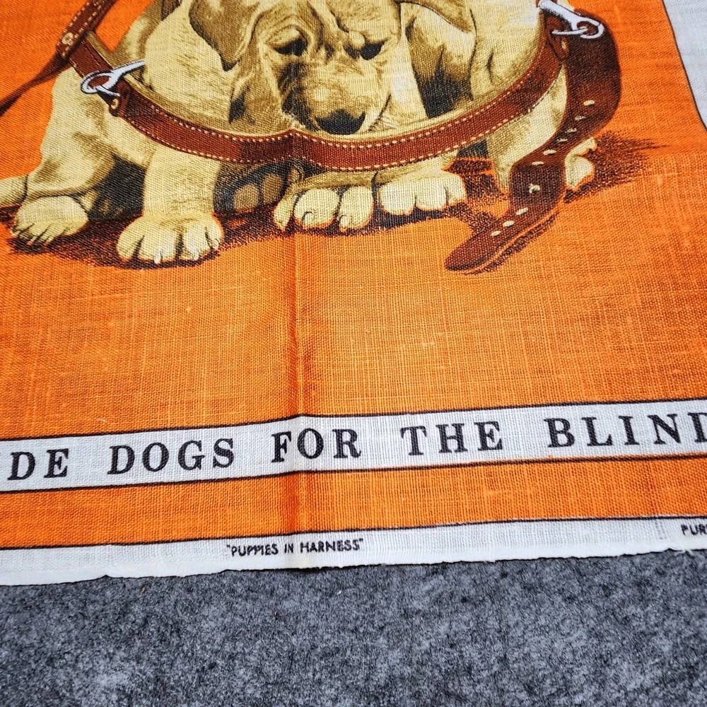 Dunmoy Vintage Pure Irish Linen Tea Towel Wall Art Puppies in Harness Guide Dog